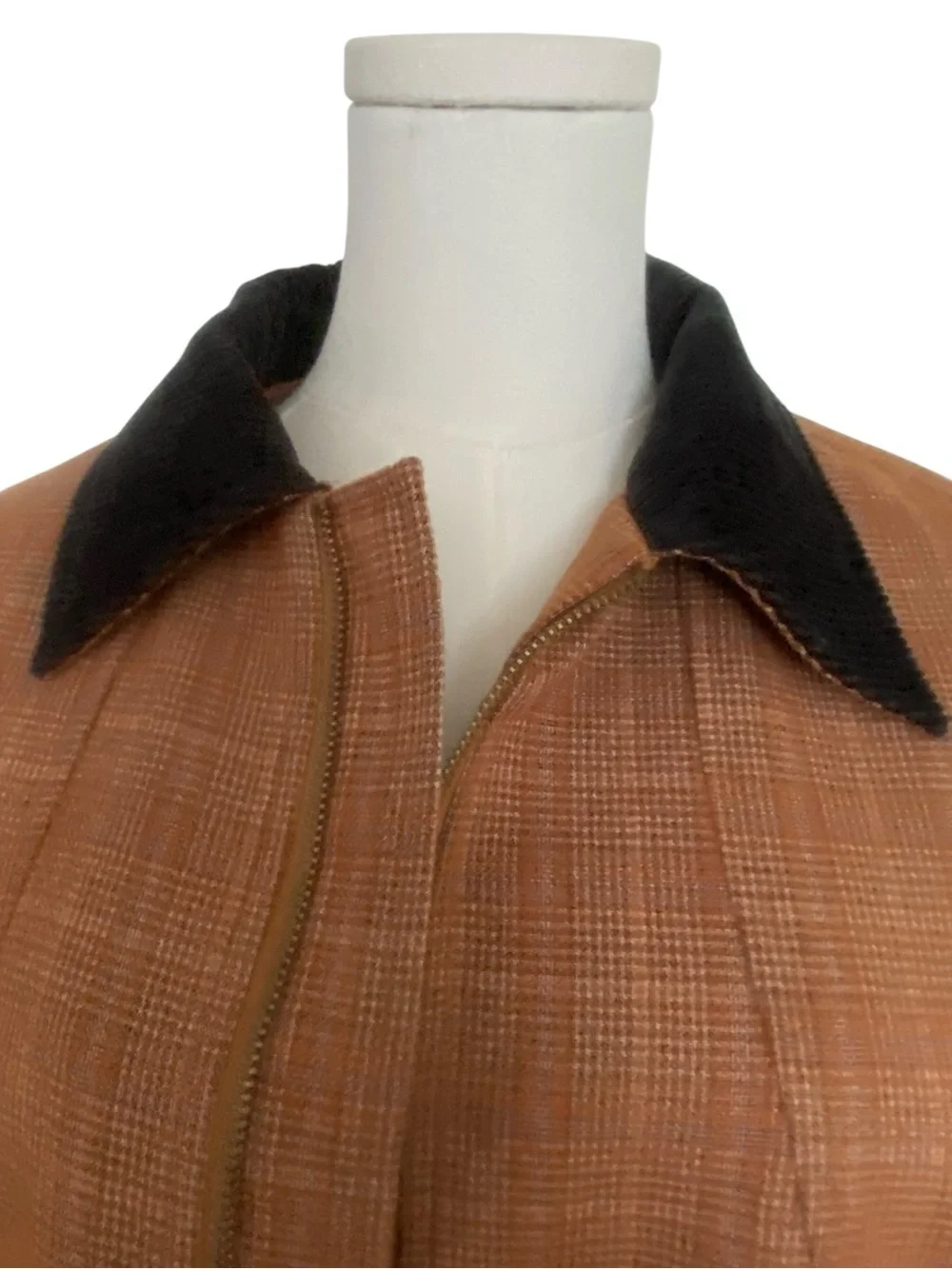Jacqui E Tan Bomber Jacket with Black Collar